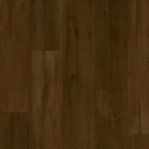 Dark walnut wood-grain SPC flooring planks.