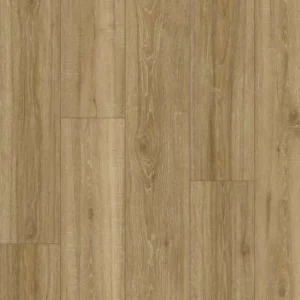 Honey oak wood-grain SPC flooring planks.