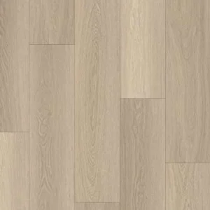 Light oak-colored SPC luxury vinyl flooring planks with realistic wood grain.