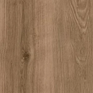 Medium warm brown oak wood-effect LVT with natural vertical grain, prominent knot and soft cathedral arch PARABLE 7541