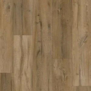 Natural oak wood-grain SPC flooring with rustic texture.