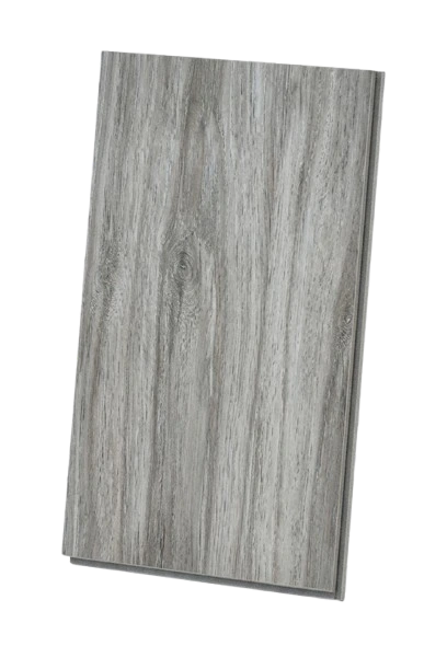 plank sample of light gray wood-look luxury vinyl tile