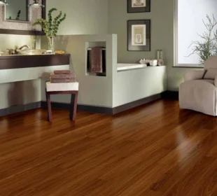 Warm-toned wooden flooring installed in a modern interior